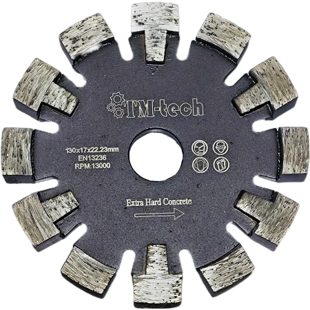 Frez diamentowy do podłogówki twardy beton 130x17 mm TM-TECH Extra Hard – widok z przodu
